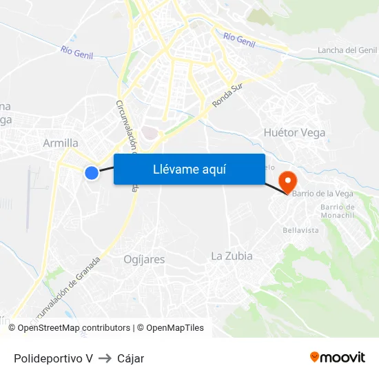 Polideportivo V to Cájar map