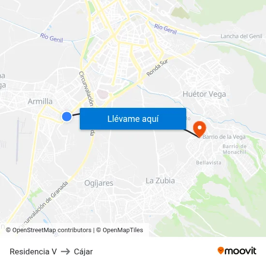 Residencia V to Cájar map