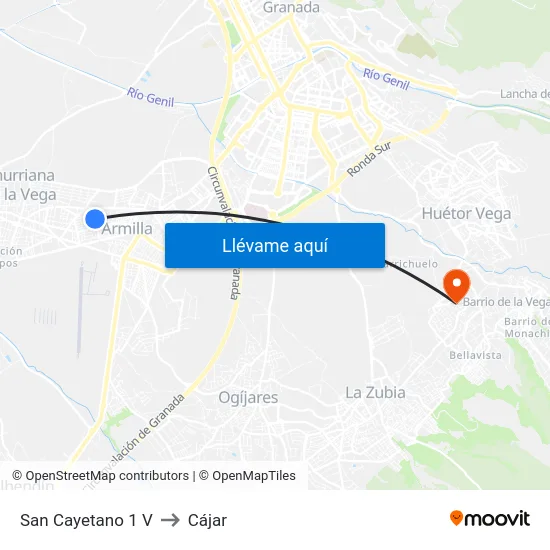 San Cayetano 1 V to Cájar map