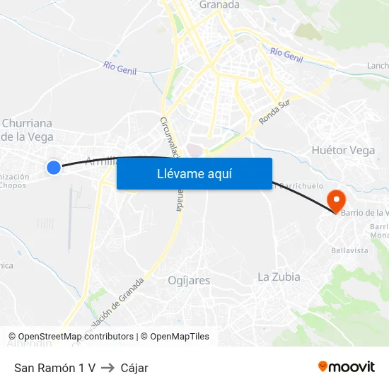 San Ramón 1 V to Cájar map
