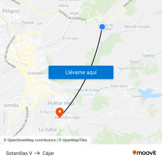 Sotanillas V to Cájar map