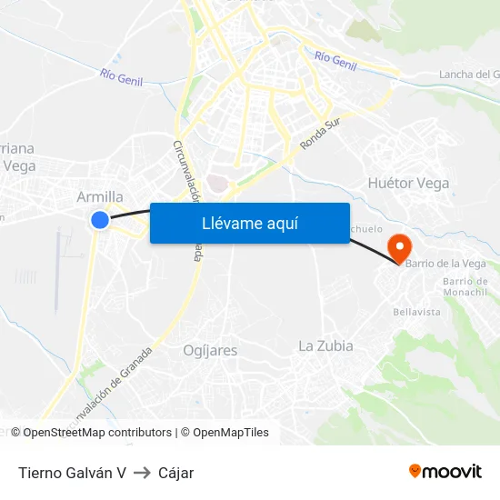 Tierno Galván V to Cájar map