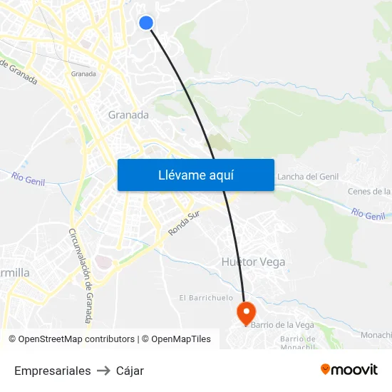 Empresariales to Cájar map