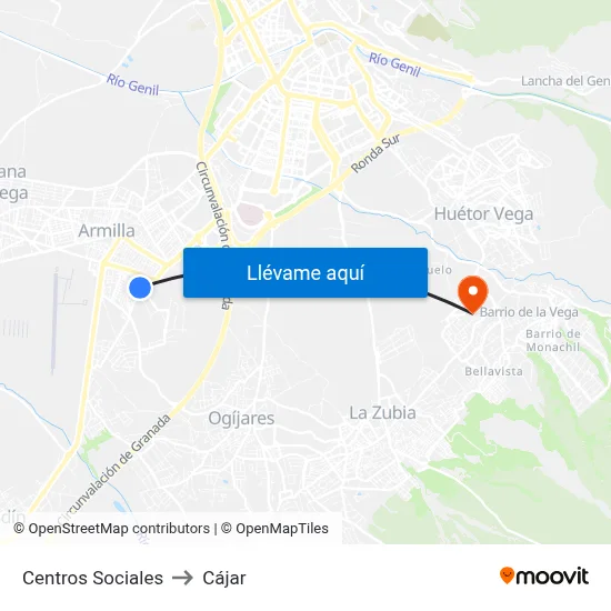 Centros Sociales to Cájar map