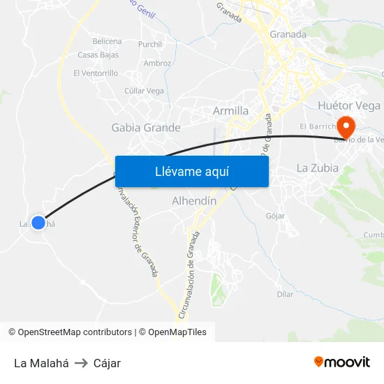 La Malahá to Cájar map