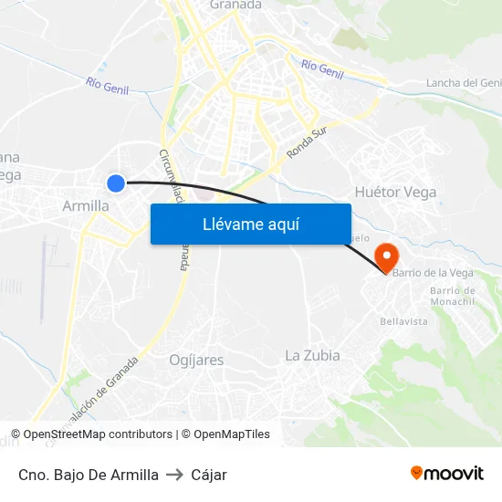 Cno. Bajo De Armilla to Cájar map