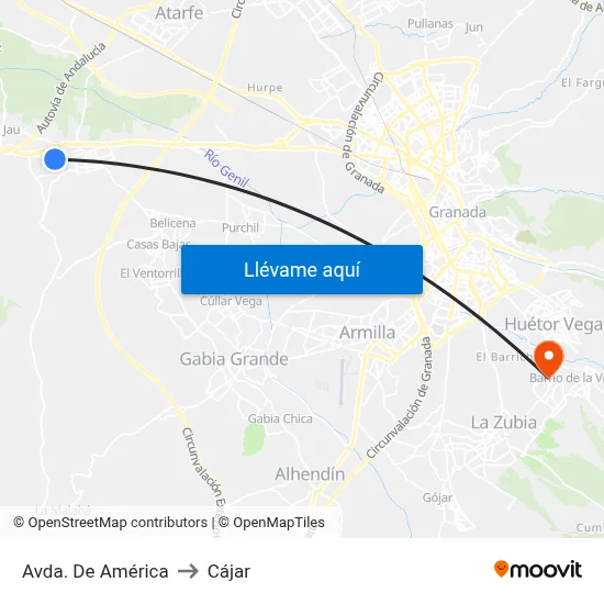 Avda. De América to Cájar map