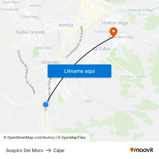 Suspiro Del Moro to Cájar map