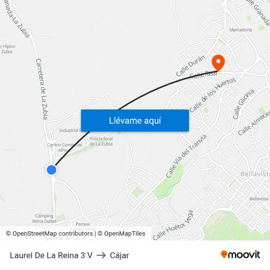 Laurel De La Reina 3 V to Cájar map