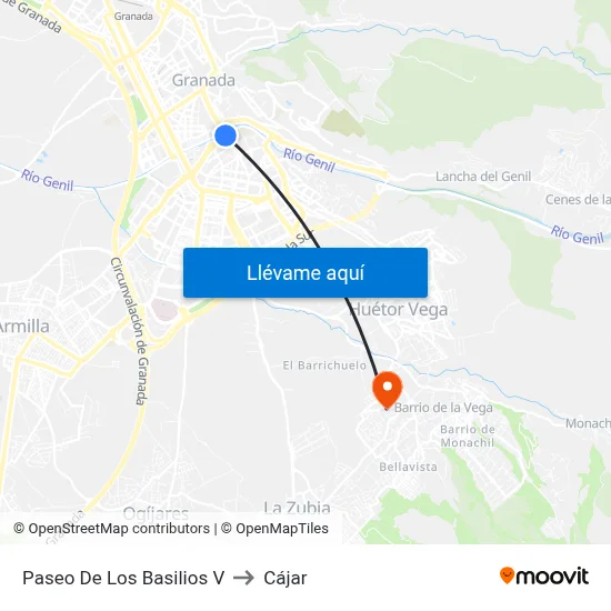 Paseo De Los Basilios V to Cájar map
