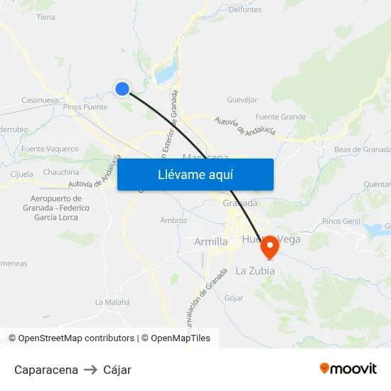 Caparacena to Cájar map