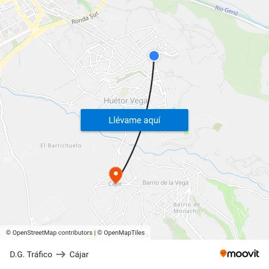 D.G. Tráfico to Cájar map