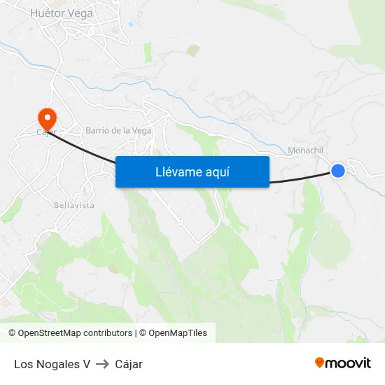 Los Nogales V to Cájar map