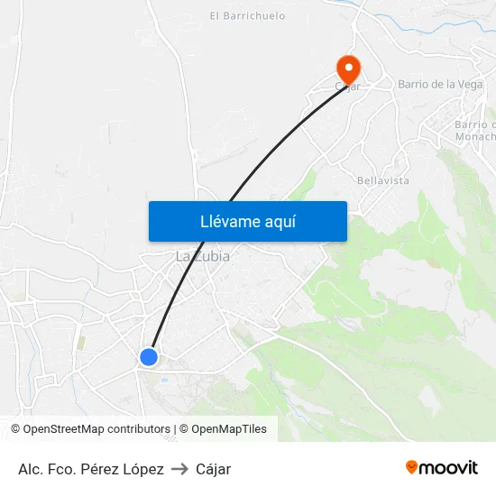 Alc. Fco. Pérez López to Cájar map