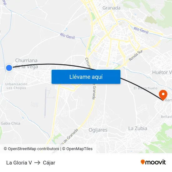 La Gloria V to Cájar map