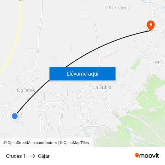 Cruces 1- to Cájar map