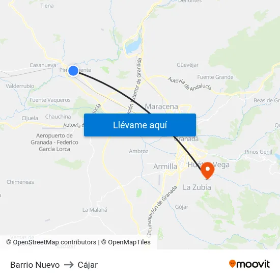 Barrio Nuevo to Cájar map