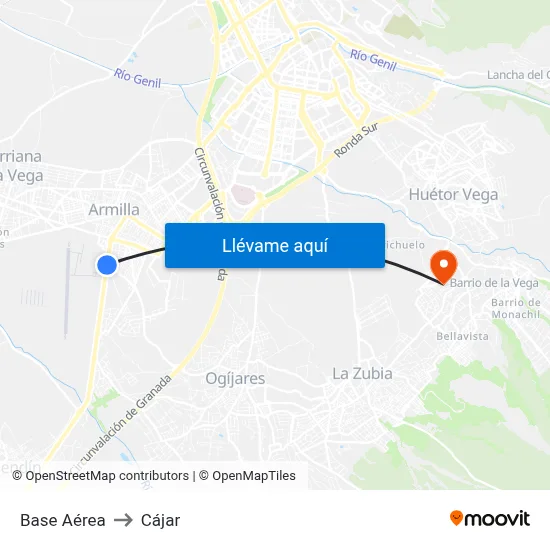 Base Aérea to Cájar map