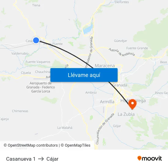 Casanueva 1 to Cájar map