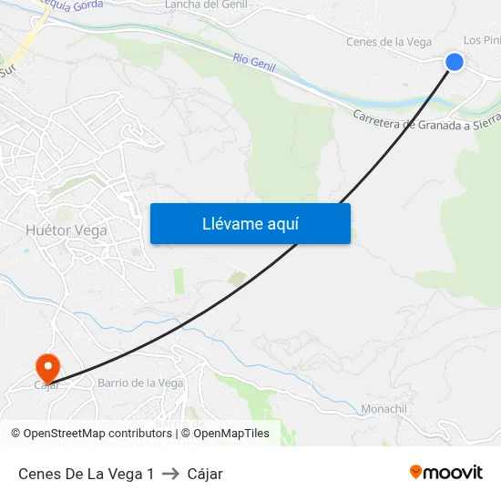 Cenes De La Vega 1 to Cájar map