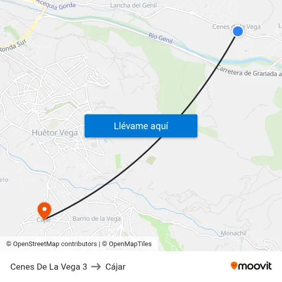 Cenes De La Vega 3 to Cájar map