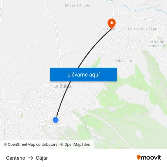 Centeno to Cájar map