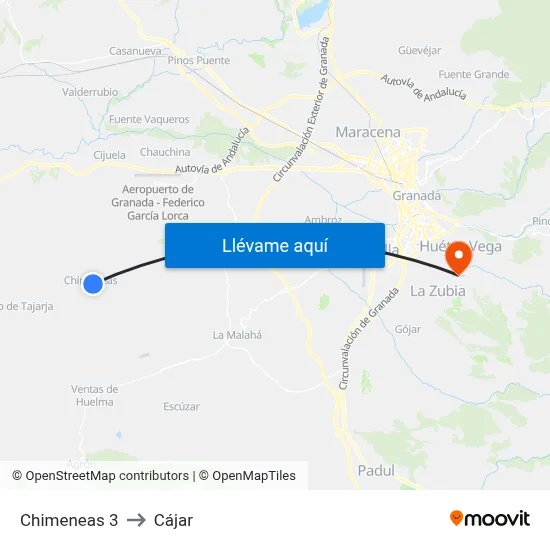 Chimeneas 3 to Cájar map