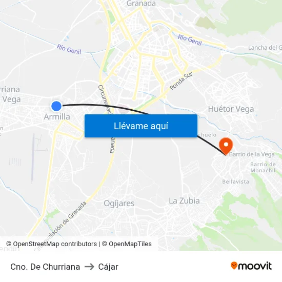 Cno. De Churriana to Cájar map