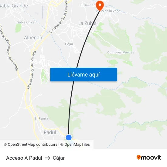 Acceso A Padul to Cájar map