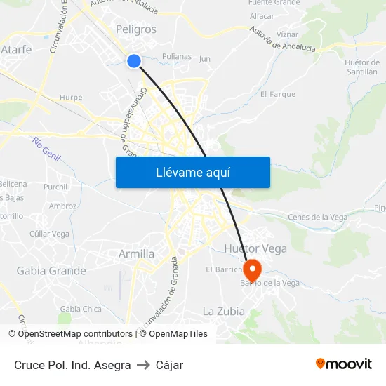 Cruce Pol. Ind. Asegra to Cájar map