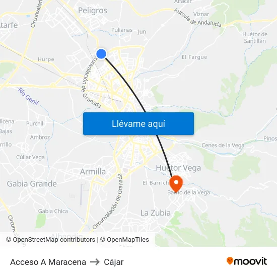 Acceso A Maracena to Cájar map