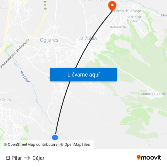 El Pilar to Cájar map