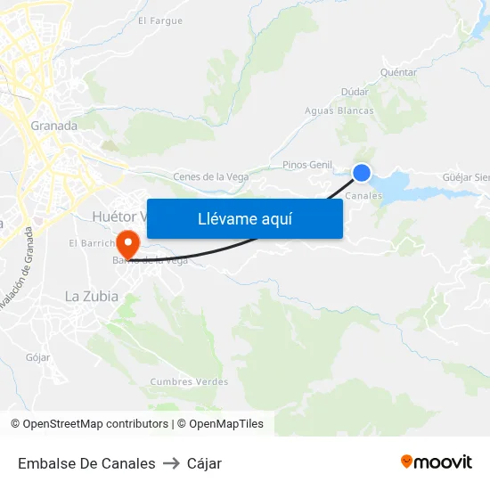 Embalse De Canales to Cájar map