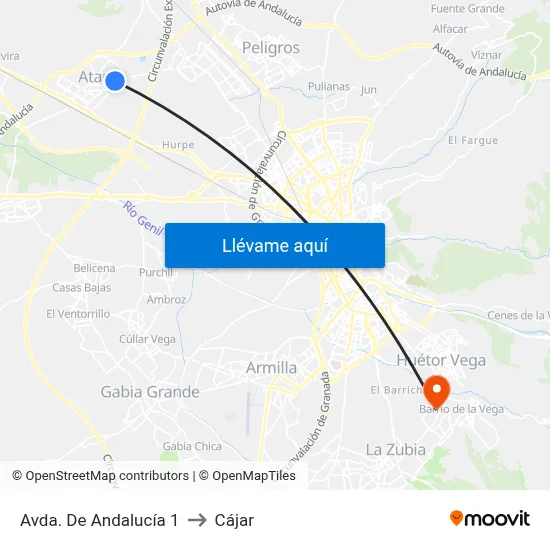 Avda. De Andalucía 1 to Cájar map