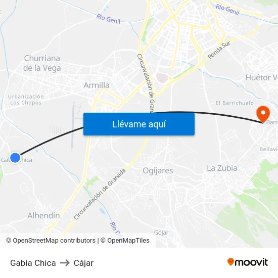 Gabia Chica to Cájar map