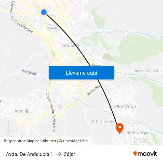 Avda. De Andalucía 1 to Cájar map