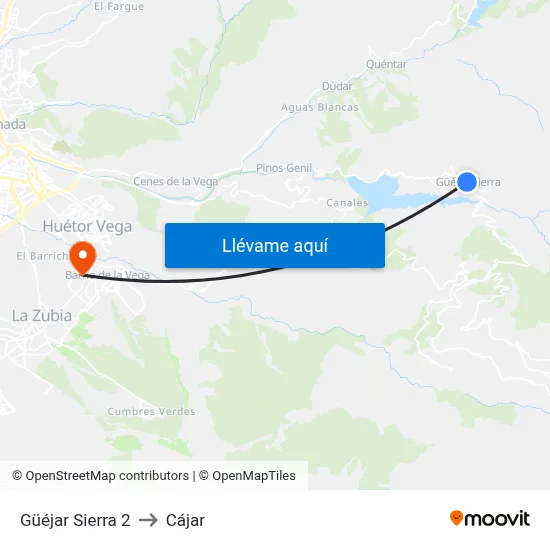 Güéjar Sierra 2 to Cájar map