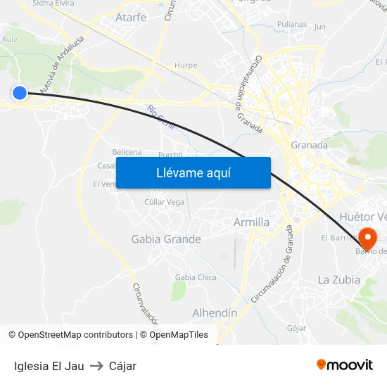 Iglesia El Jau to Cájar map