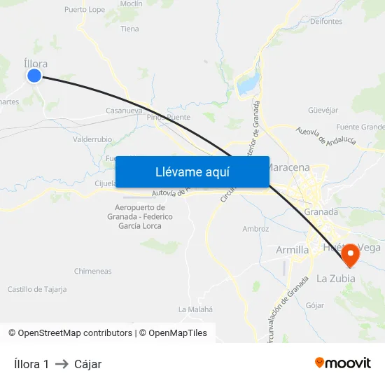 Íllora 1 to Cájar map