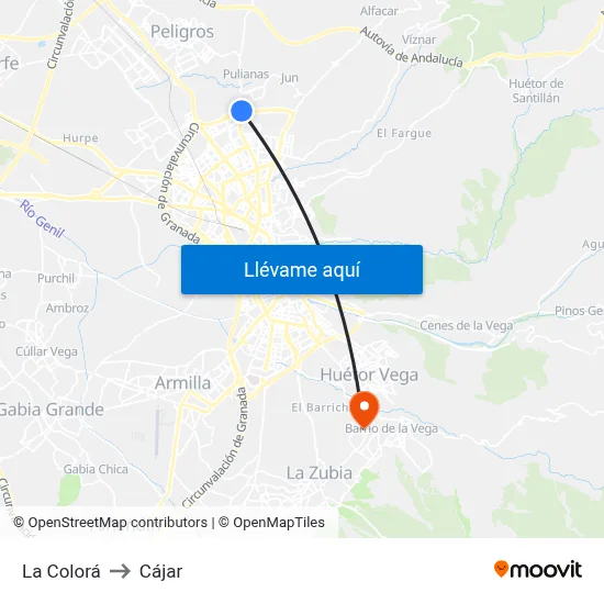 La Colorá to Cájar map