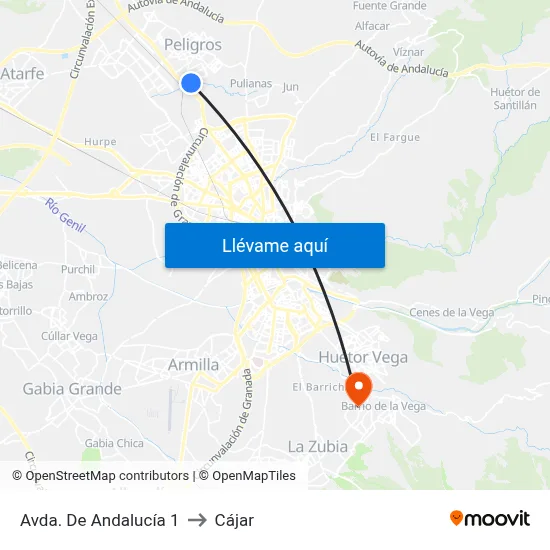 Avda. De Andalucía 1 to Cájar map