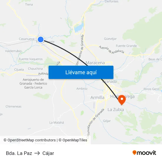 Bda. La Paz to Cájar map