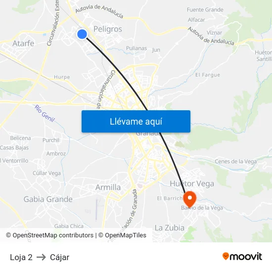 Loja 2 to Cájar map