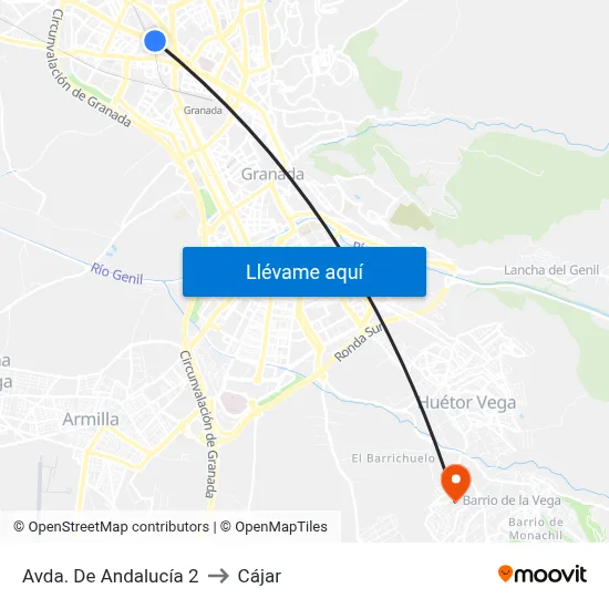 Avda. De Andalucía 2 to Cájar map