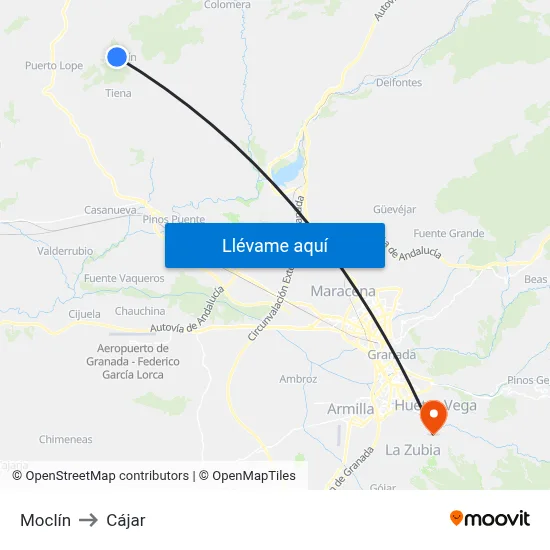 Moclín to Cájar map