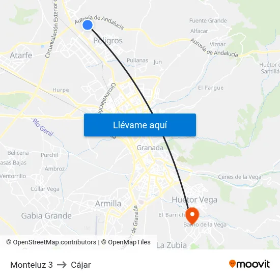 Monteluz 3 to Cájar map