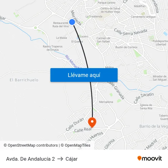 Avda. De Andalucía 2 to Cájar map