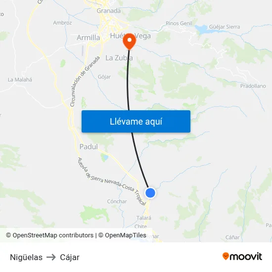 Nigüelas to Cájar map