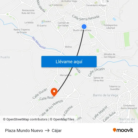 Plaza Mundo Nuevo to Cájar map