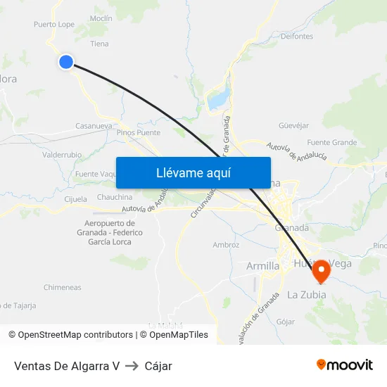 Ventas De Algarra V to Cájar map